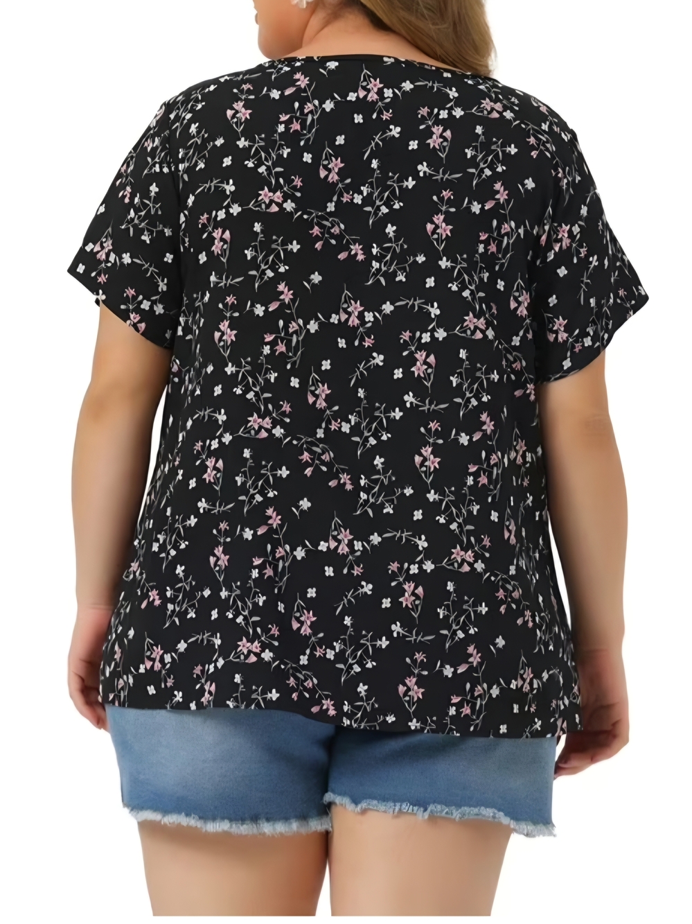 Aodemo 3XL Floral Button Front Blouse Short Sleeve Black Pink Yellow White Plus
